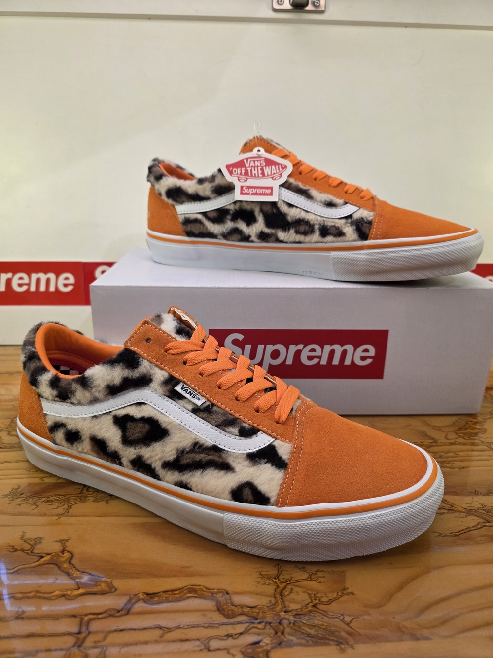 Supreme Vans Skate Old Skool Leopard Orange Mens 13 Womens 14.5 New With Box - Picture 1 of 11